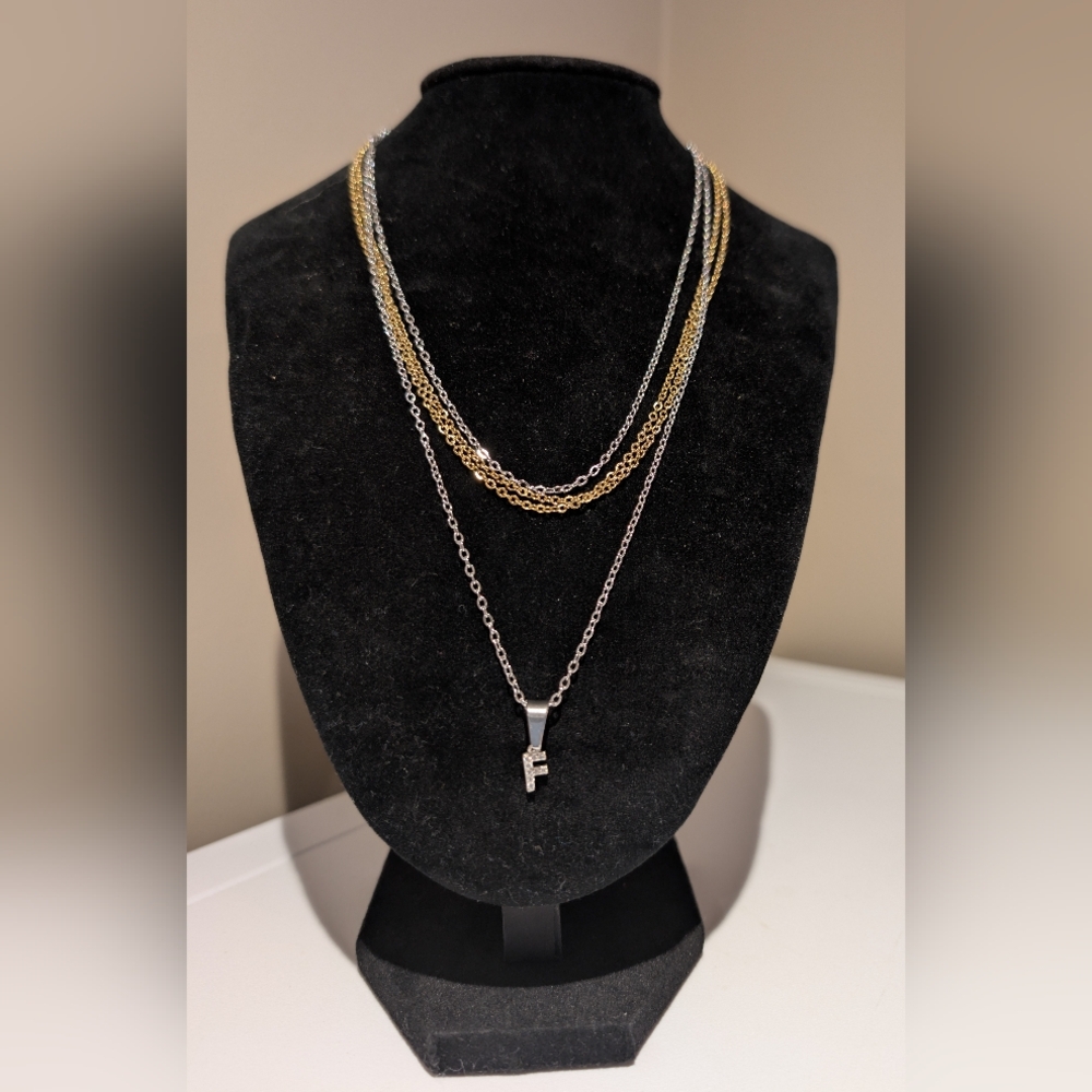 925 Sterling Silver Alphabet Pendant + 18K Gold Plated Chain
